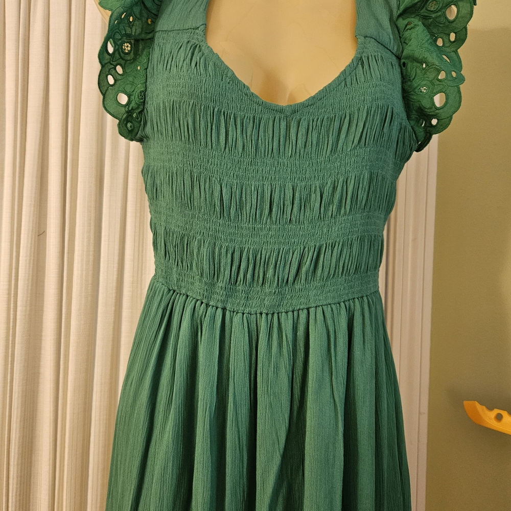 Maurices Green Maxi Dress with Eyelet Sleeves